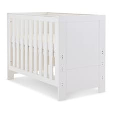 Image of Obaby Nika Mini Cot Bed Wooden Baby Toddler Bed Adjustable Height - White