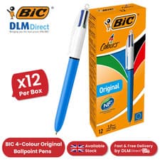 Image of BIC 4 Colours Original Ballpoint Pens Multi-Colour Medium 1.0mm Tip - Box of 12
