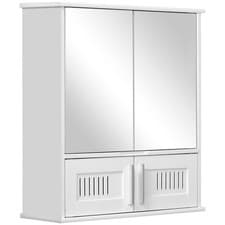 Image of kleankin Bathroom Mirror Cabinet Wall Mount Storage Unit Double Doors, White