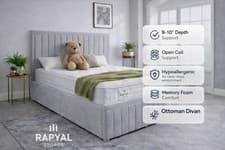 Image of OTTOMAN DIVAN BED GAS LIFT STORAGE PLUSH FABRIC HEADBOARD AND FOOTBOARD MODERN
