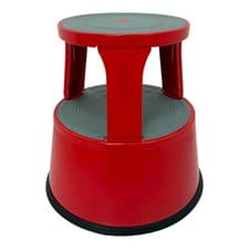 Image of Durable Red Steel Kick Step Stool Non-Slip Portable for Home Office Warehouse
