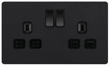 Image of BG Evolve Matt Black Screwless Switches & Sockets Black Inserts Full Range