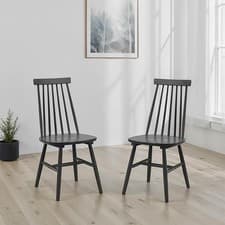 Image of Set of 2 Alassio Spindle Back Dining Chairs – Black Wooden Kitchen Chairs