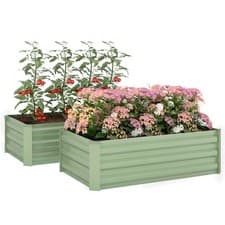 Image of Outsunny Set of 2 Raised Garden Bed Galvanised Planter Box, Light Green