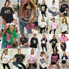 Image of Womens T Shirt Ladies Oversized Baggy Fit Short Sleeve Slogan T-shirt Tee Tops