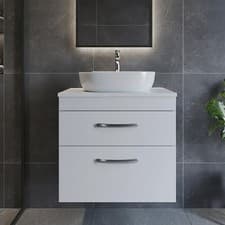Image of Nuie Athena Wall Hung 2-Drawer Vanity Unit and Worktop 600mm Wide Gloss White