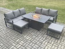 Image of Fimous Aluminium Outdoor Garden Furniture Gas Fire Pit Sofa Dining Table Set