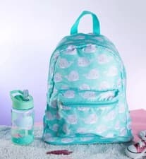 Image of Alma Narwhal Backpack By Sass & Belle. Sky Blue Whale Unicorn Kids School Bag