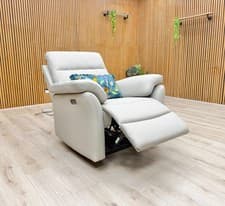 Image of 'Sally' Chair Light Grey Leather Power Recliner Solid Upholstered Armchair