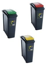 Image of 25 Litre Narrow Slim Plastic Waste Recycle Recycling Bin with Flap Lid Home