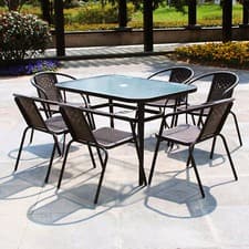 Image of Garden Glass Bistro Dining Table Outdoor Patio Tables Metal Frame Parasol Hole