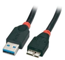 Image of Lindy USB 3.0 Cable Type A Male to Micro-B Male in Black 0.5m, 1m, 2m, 3m
