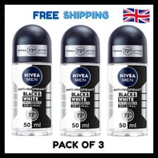 Image of Nivea MEN Black & White Deodorant 48H Anti-Perspirant Roll On 50ml x 3