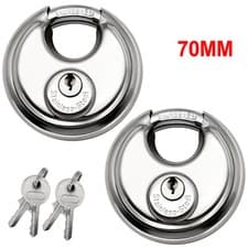 Image of 70mm 2x Stainless Steel Disc Shackle Padlock Security Keyed Different Heavy Duty