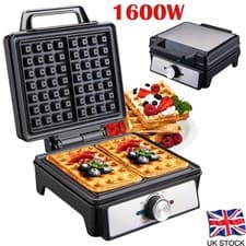 Image of 1600W Deep Fill Waffle Maker Dual Non-Stick Plate Adjustable Temperature Control