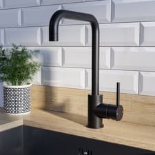 Image of Matt Black Single Lever Monobloc Kitchen Mixer Tap - Enza Elwood ELWSLMBSQ