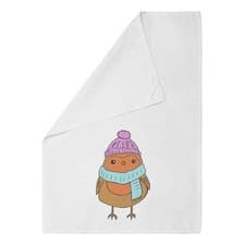 Image of 'Colourful Christmas Robin' Cotton Tea Towel / Dish Cloth (TW057681)