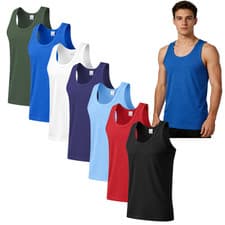 Image of 2-12 PCS MENS VESTS 100% COTTON TANK TOP SUMMER TRAINING GYM TOPS PLAIN S-2XL
