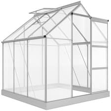 Image of Outsunny 6 x 6ft Walk-In Polycarbonate Greenhouse with Foundation Window Silver