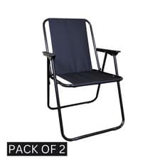 Image of 2 Pack Black Folding Canvas Camping Outdoor Chairs with Plastic Arm Rests