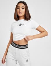 Image of Sik Silk Womens White Double Logo Slim Crop Tee Designer Soft Touch T-Shirt Tee