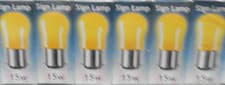 Image of 5x Crompton 15W Yellow Coloured 28mm Pygmy Sign Lamp Bayonet Cap, BC B22d