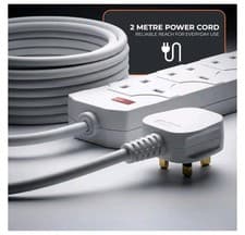 Image of 4 Way 2meter Extension Lead with Neon Indicator For Interior And Exterior Use