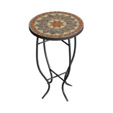 Image of Outdoor Mosaic Side Table Garden Patio Accent Tables Furniture with Plant Stand