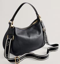 Image of TED BAKER BLACK SOFT SMOOTH LEATHER ESIAH HOBO CROSSBODY LOGO STRAP BAG BNWT