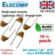 Image of Multi Layer Ceramic Capacitors 1pF - 10uF 5/10 pack Free P&P UK stock