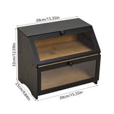 Image of Bamboo Bread Box with Clear Glass Door – 2-Tier Bread Bin Kitchen Food Storage