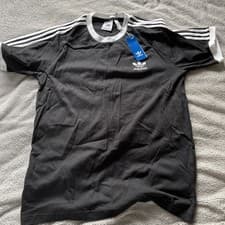 Image of Genuine Adidas Originals 3 Stripes Cotton T-shirt Crew Black California Large