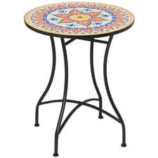 Image of Outsunny 60cm Mosaic Round Bistro Table Outdoor Garden Side Table, Red