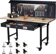 Image of 60'' Garage Work Bench 2 Drawers Storage Pegboard Shelf DIY Workshop WorkBench