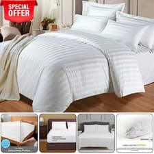 Image of Egyptian Stripe 100% P Cotton Duvet Quilt Covers Luxury Bedding Sets Soft Cosy