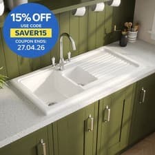 Image of Reginox Traditional Kitchen Sink Ceramic 1.5 Bowl White Reversible Waste RL301CW