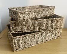 Image of Set Of 3 Nesting Shallow Seagrass Storage Baskets
