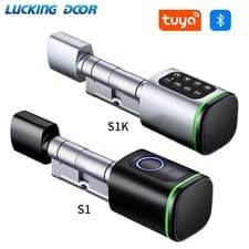 Image of Keyless Smart Lock Cylinder Finger prints App Silver & Black secure UK Gift