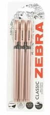 Image of Zebra Classic Rose Gold Ballpoint Pens Black Ink Pack of 3 + Free Delivery