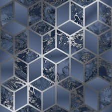 Image of Muriva Elixir Cube Liquid Marble Modern Geo Wallpaper Blue Silver 166512