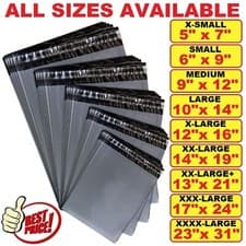 Image of Strong Grey Plastic Mailing Bags Poly Postage Post Postal Self Seal Parcel Sizes