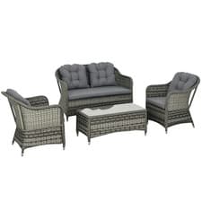 Image of Outsunny 4 Pieces Rattan Sofa Set Outdoor Conservatory Furniture with Cushions