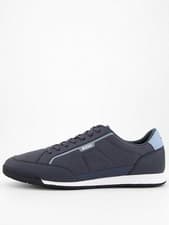 Image of BOSS NITAN LOW NYLON / LEATHER TRAINER IN NAVY SIZE EU 43 / UK 9 *RRP £169