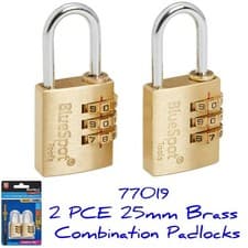 Image of Bluespot 2pc 25mm Short Shackle 3 Dial Combination Locking Brass Padlock 77019