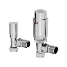 Image of Thermostatic Radiator Valves TRV Heated Towel Rail Angled Corner Straight Valve