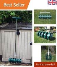 Image of Push-Style Lawn Aerator - 300mm Green Spiked Roller for Effortless Lawn Health
