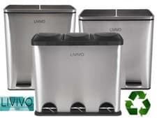 Image of 2/3 COMPARTMENT LARGE RECYCLE BIN PEDAL STAINLESS STEEL RECYCLING WASTE 48L/60L