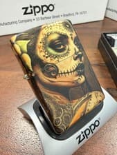 Image of GENUINE Zippo FUSION Lighter DAY OF THE DEAD SUGAR SKULL LADY 540 Colour NEW