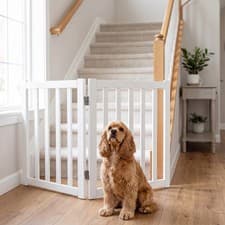 Image of Freestanding Pet Gate for Dogs Foldable Wooden Dog Gate 24" Height 2 Panels
