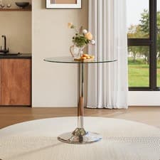 Image of Round Dining Table Glass Home Table Kitchen with Silver Chrome Base 70cm